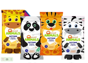 Набор влажных салфеток Smart animals, с экстрактом ромашки, 20 шт*4 упаковки